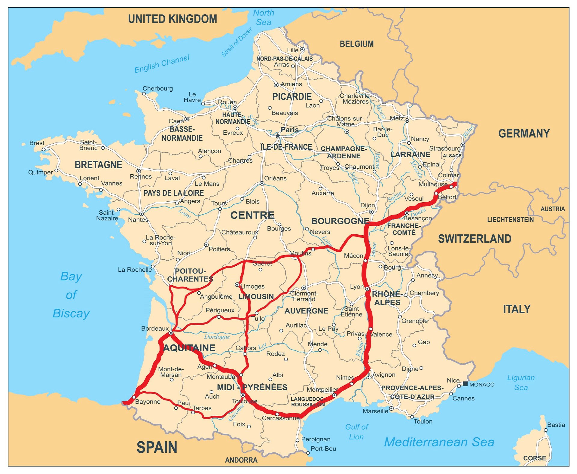 miejsca we Francji przez które przejeżdżają busy Elda-Trans