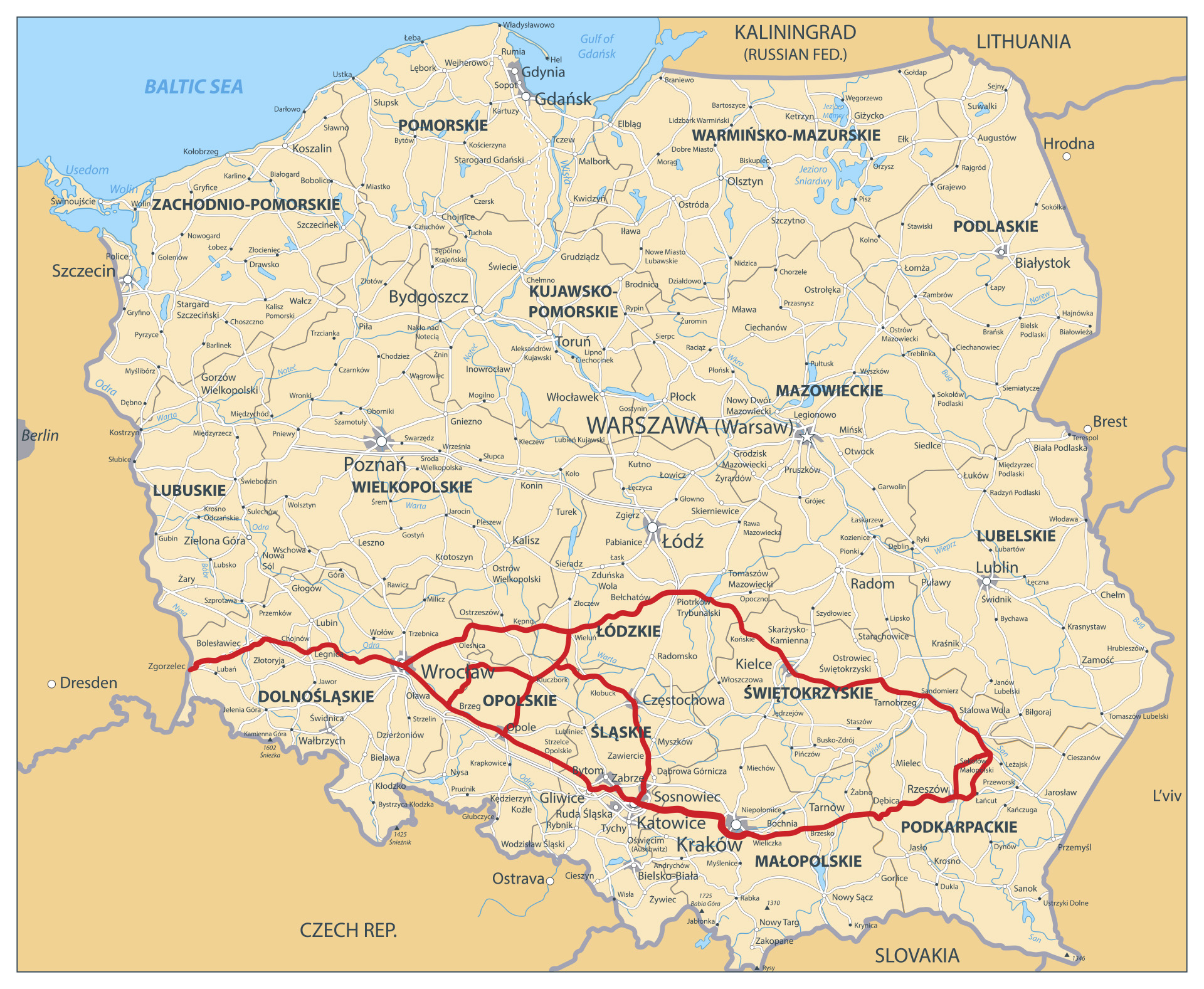 miejsca w Polsce przez które przejeżdżają busy Elda-Trans